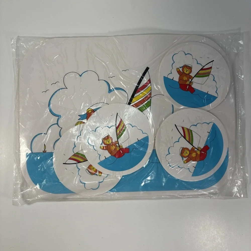 Vtg Placemats Mats And Costers 4 Each‎ Cream Bear